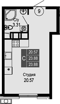 Студия, 23.88 м²