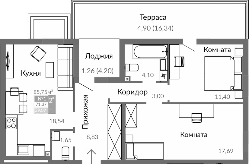 2-комн., 65.21 м²