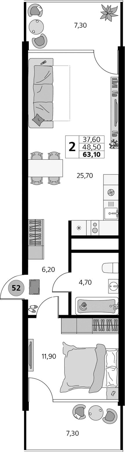 2-комн., 48.5 м²