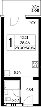 Студия, 28 м²