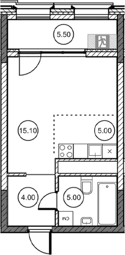 Студия, 29.15 м²