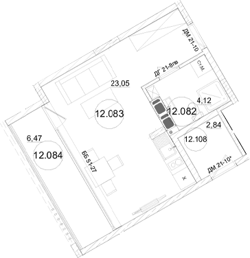 Студия, 27.14 м²