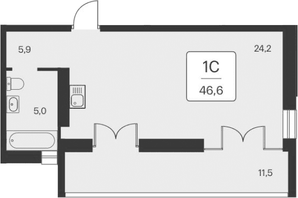Студия, 35.1 м²
