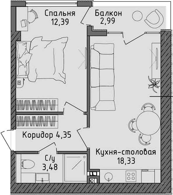 2-комн., 38.55 м²