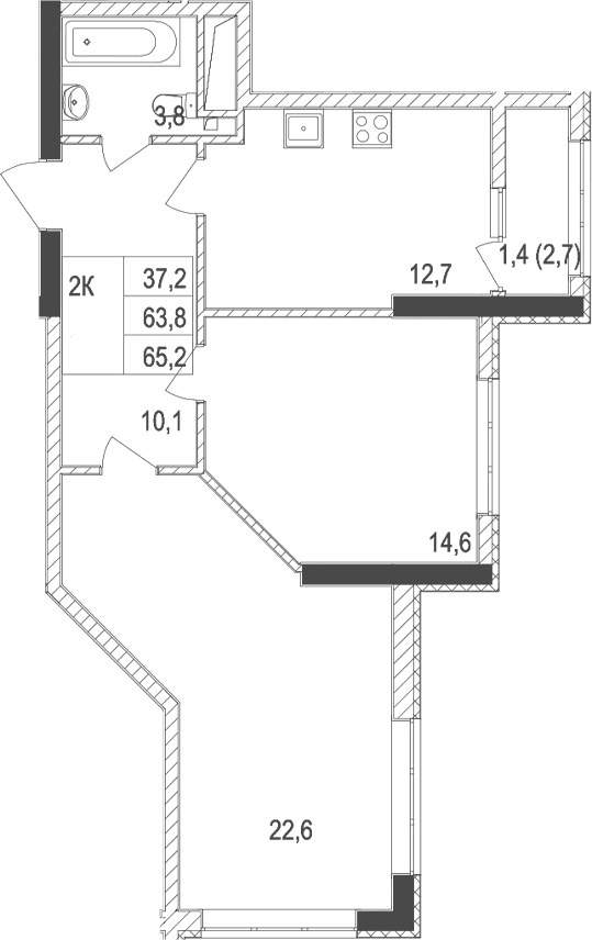 2-комн., 63.8 м²