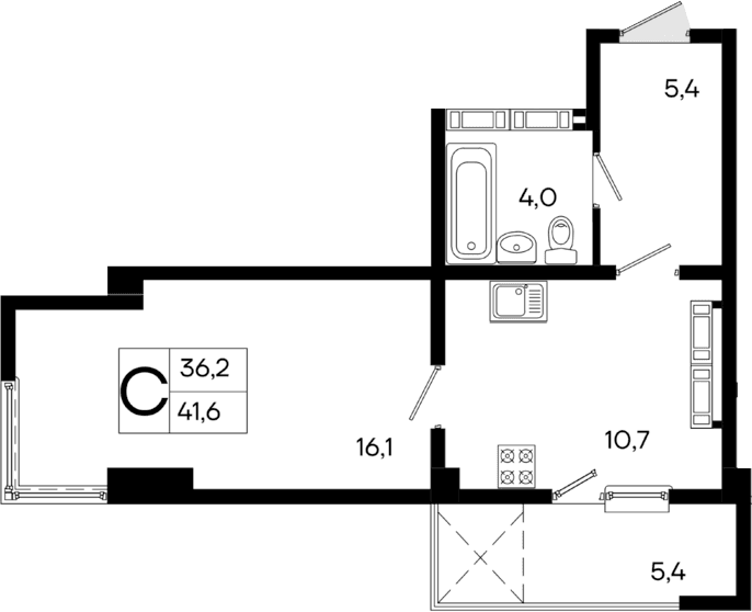 1-комн., 36.2 м²