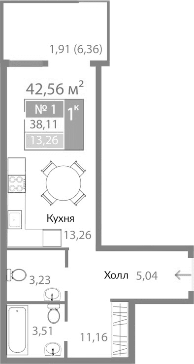 1-комн., 36.2 м²