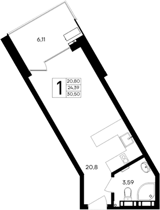 Студия, 24.39 м²