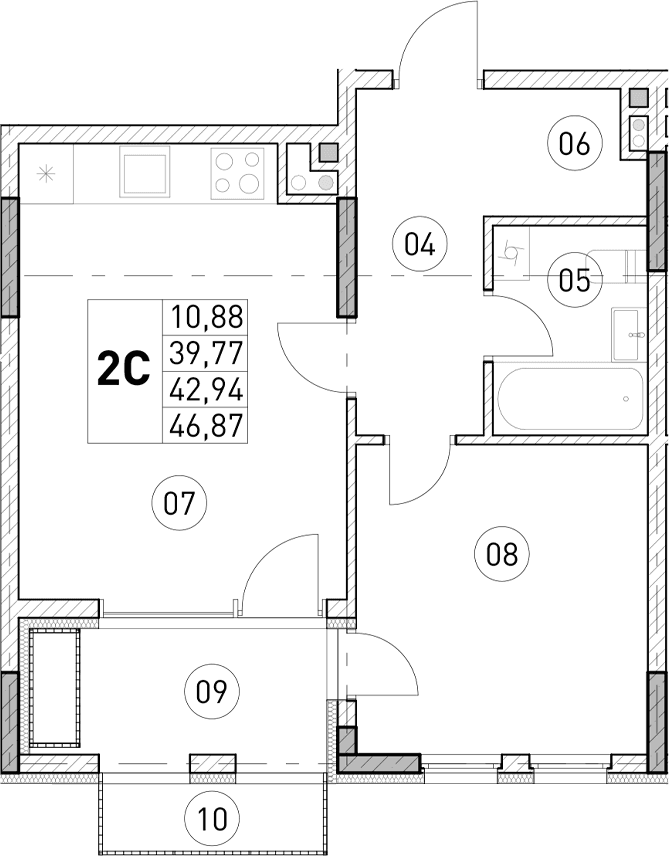 1-комн., 39.77 м²
