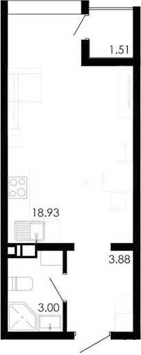 Студия, 25.31 м²