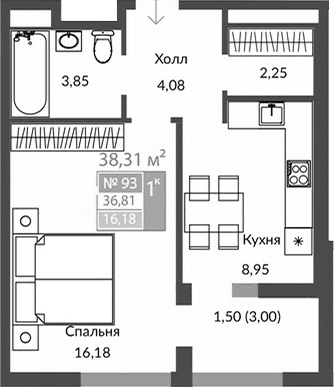 1-комн., 35.31 м²