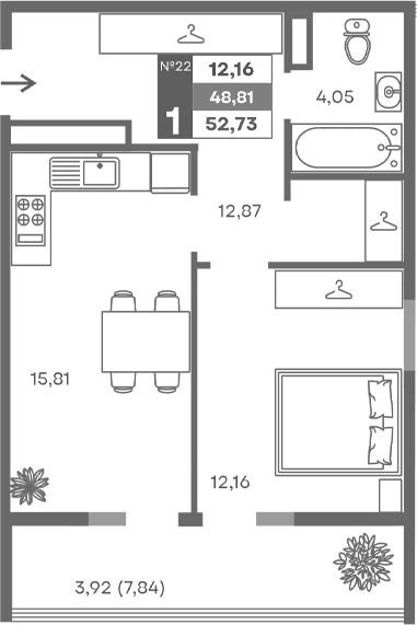 1-комн., 44.89 м²