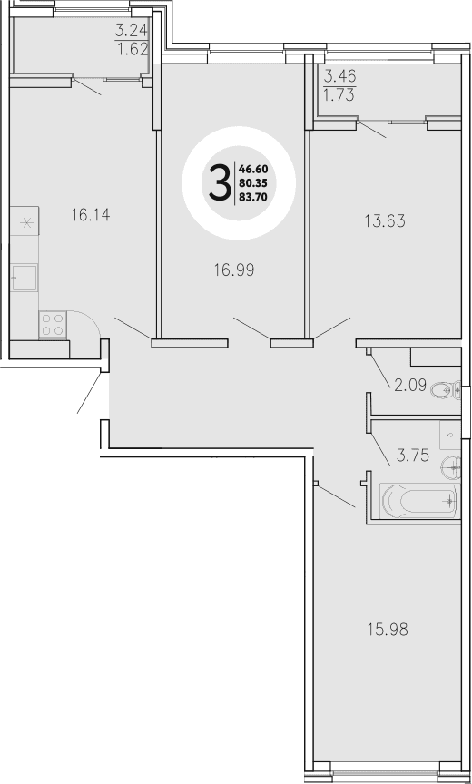 3-комн., 80.35 м²