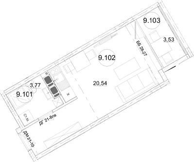 Студия, 24.31 м²