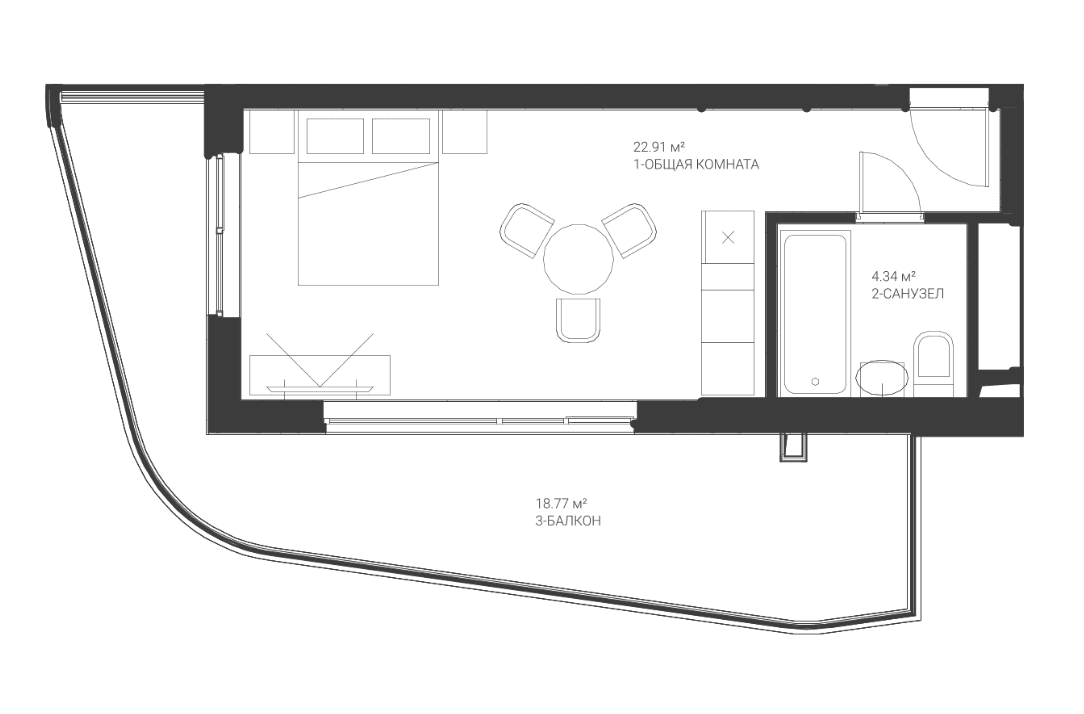 Студия, 27.25 м²