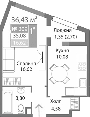 1-комн., 35.08 м²