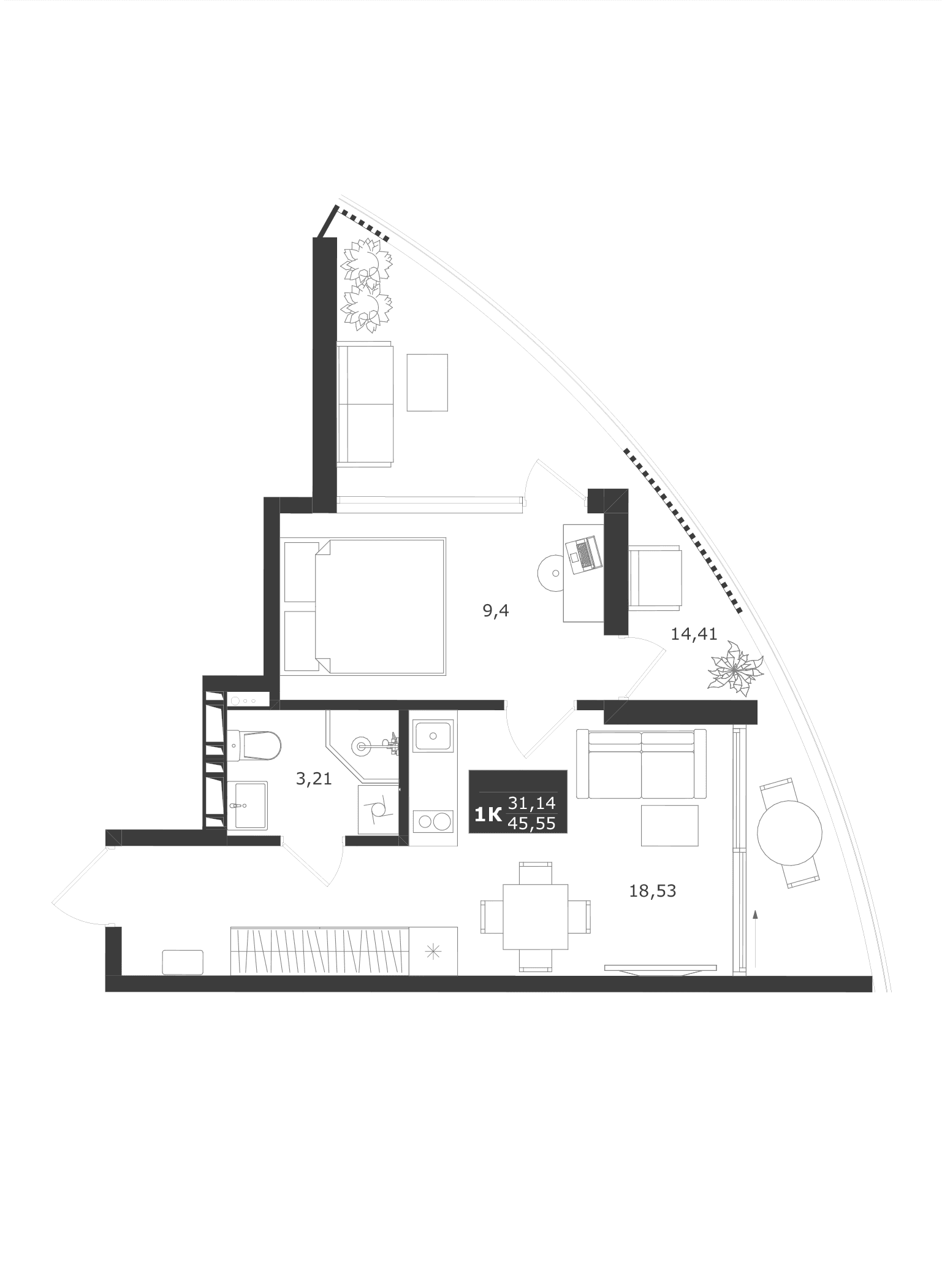 1-комн., 31.14 м²
