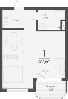 Студия, 38.47 м²