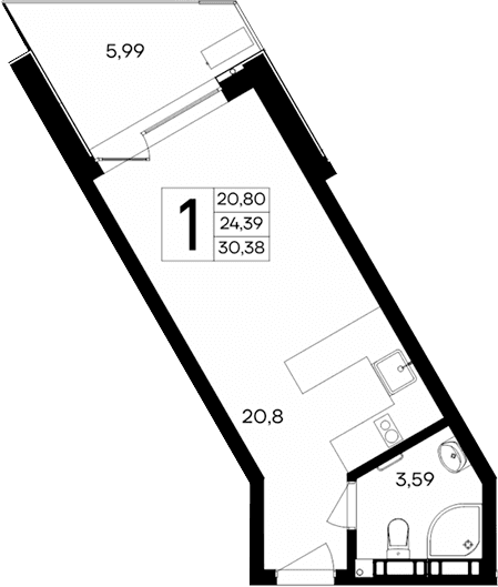 Студия, 24.39 м²