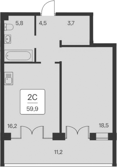 1-комн., 48.7 м²