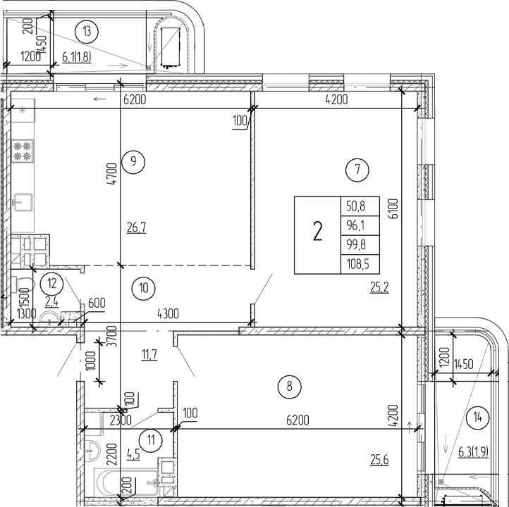 2-комн., 104.8 м²