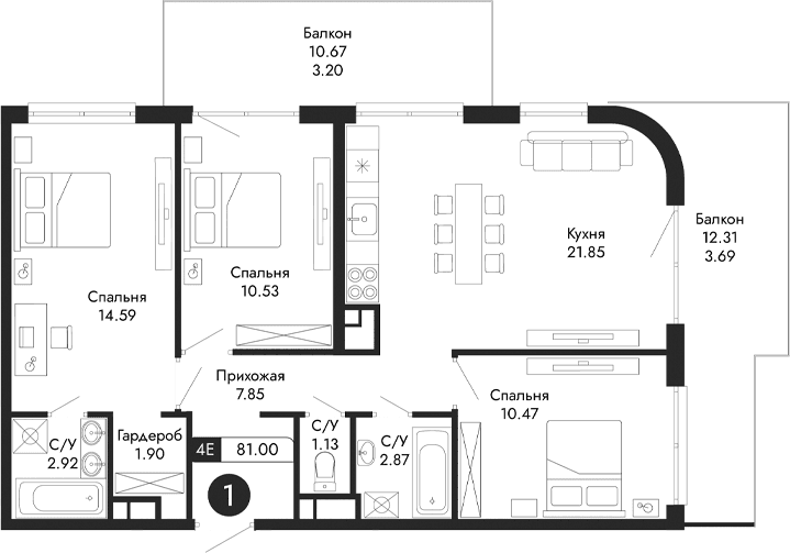 4-комн., 74.11 м²