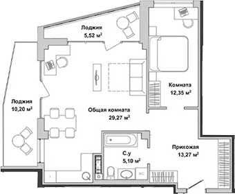 2-комн., 59.38 м²
