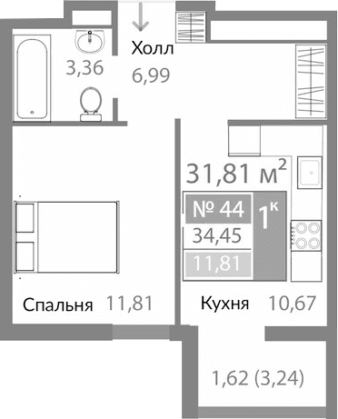 1-комн., 32.83 м²