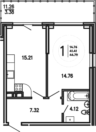 1-комн., 41.41 м²