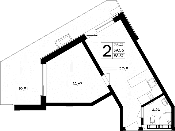 1-комн., 39.06 м²