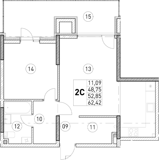 1-комн., 48.75 м²