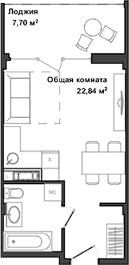 Студия, 27.68 м²