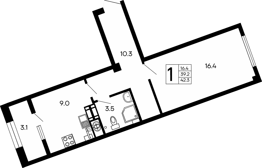 1-комн., 39.2 м²
