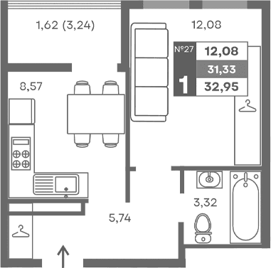 1-комн., 29.71 м²