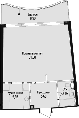 Студия, 46.41 м²