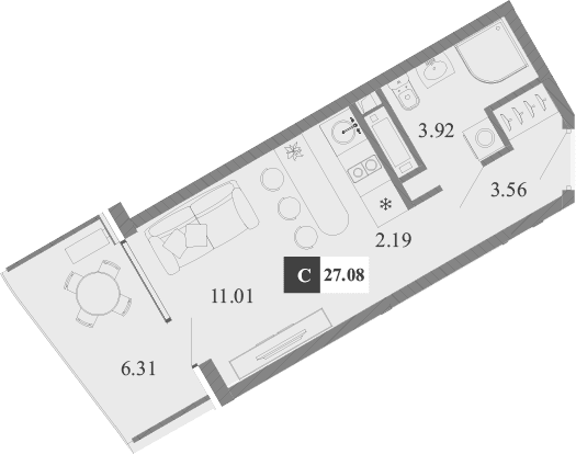 Студия, 20.77 м²