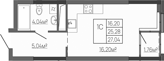 Студия, 26.39 м²