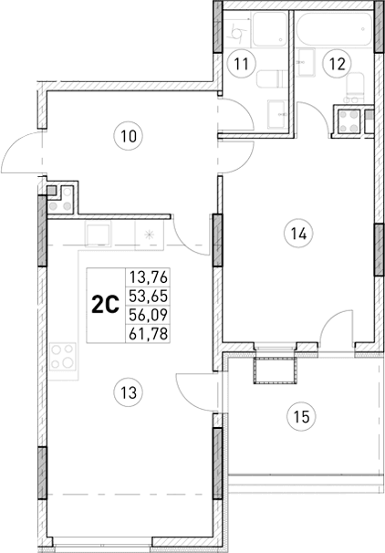 1-комн., 53.65 м²