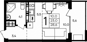 Студия, 23 м²