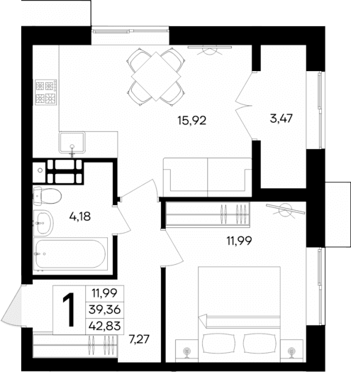 1-комн., 39.36 м²