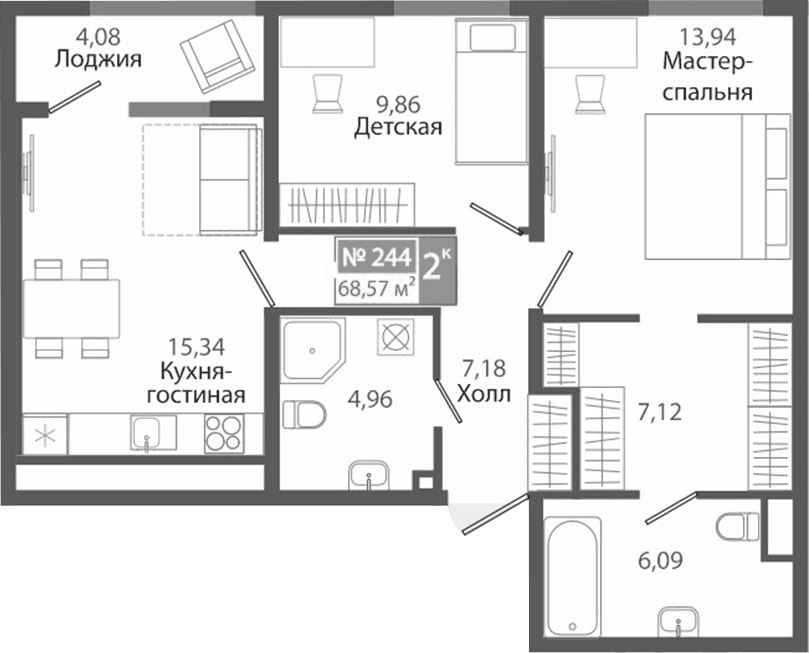 2-комн., 64.49 м²