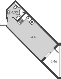 Студия, 28.73 м²