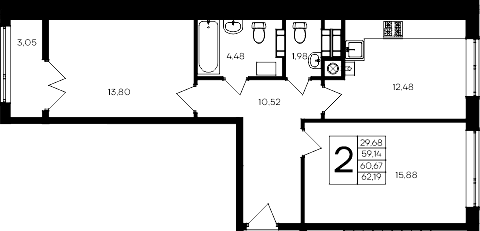 2-комн., 59.14 м²