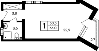 Студия, 30.3 м²