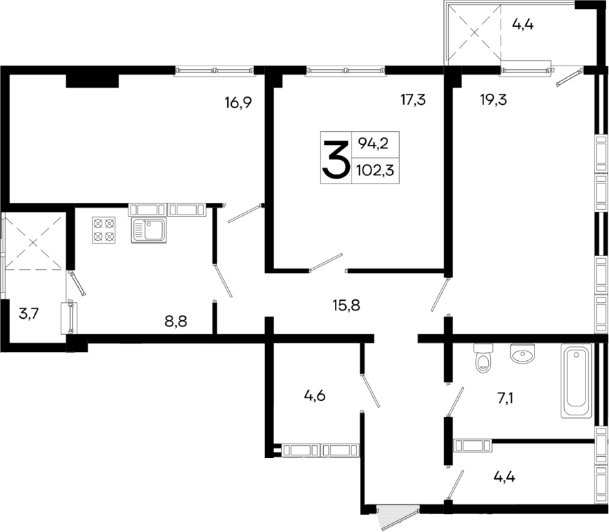 3-комн., 94.2 м²