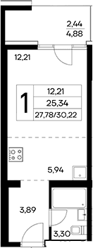 Студия, 27.78 м²