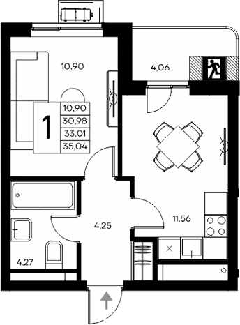 1-комн., 30.98 м²
