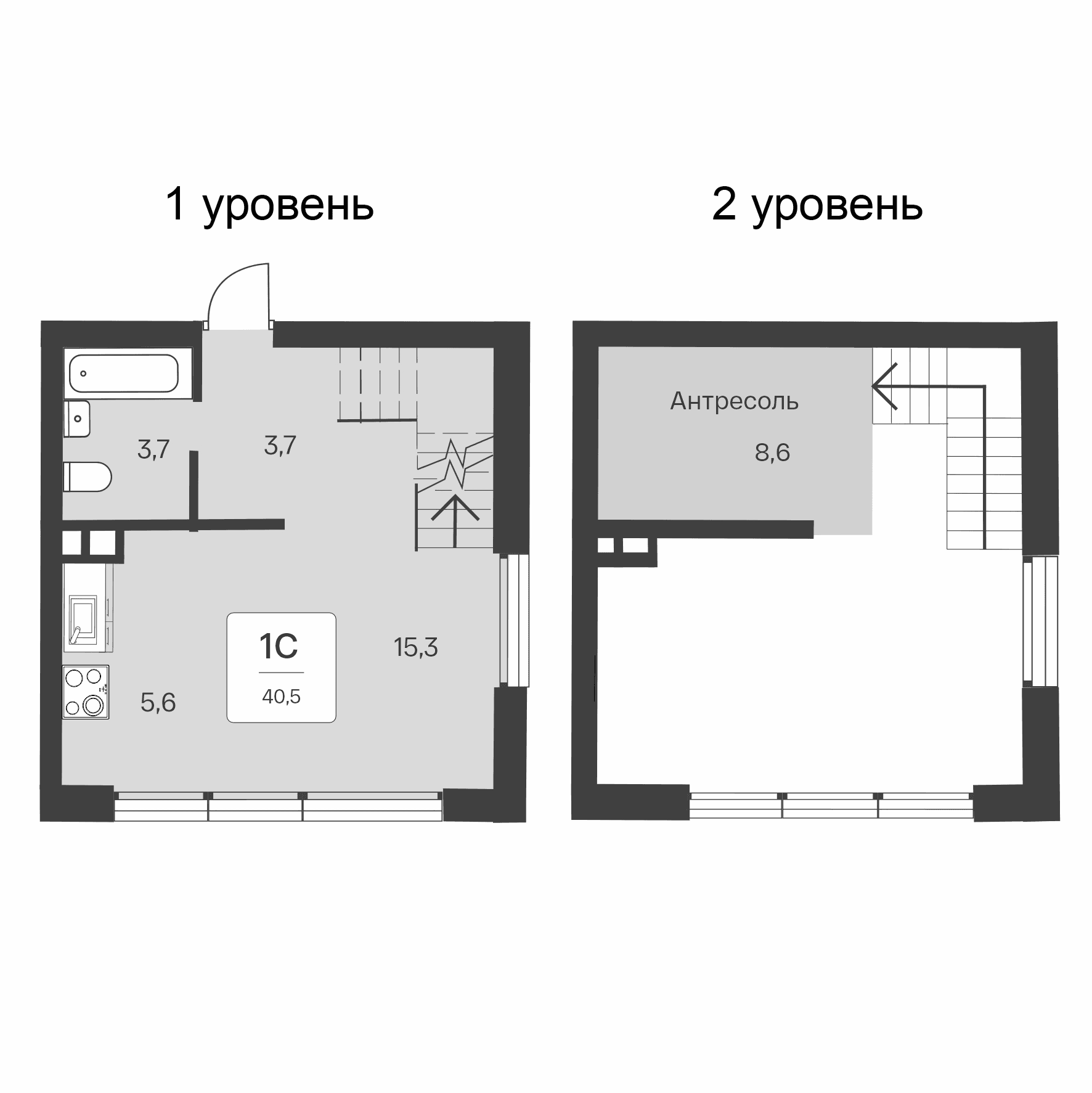 Студия, 40.5 м²