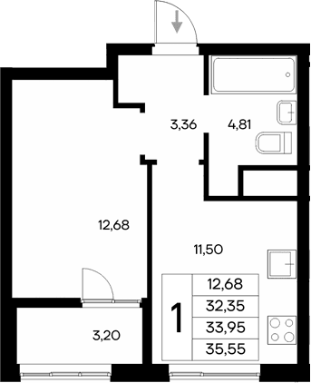 1-комн., 32.35 м²