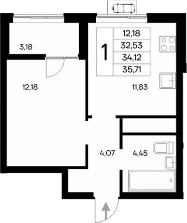 1-комн., 32.53 м²